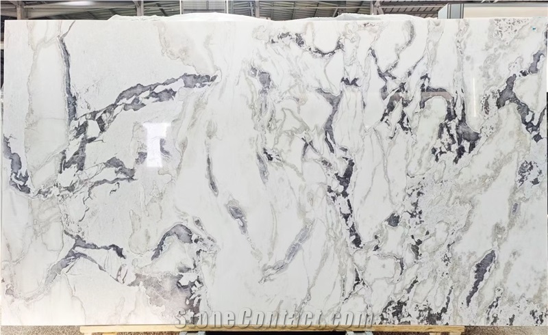 Polished White Caribbean Island Marble Dining Table Top