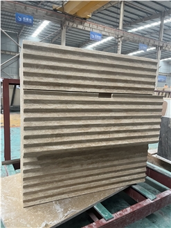 Beige Travertine Fluted Bathroom Vanity Cabinet With Sink Bathroom Unit