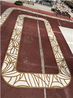 White Thassos With Yellow Marble Floor Border Medallion
