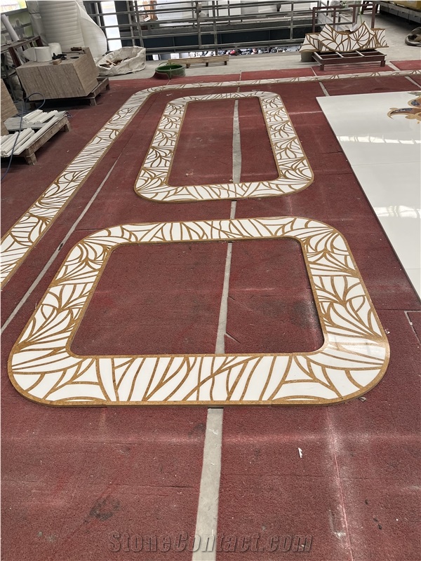 White Thassos With Yellow Marble Floor Border Medallion