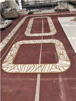 White Thassos With Yellow Marble Floor Border Medallion