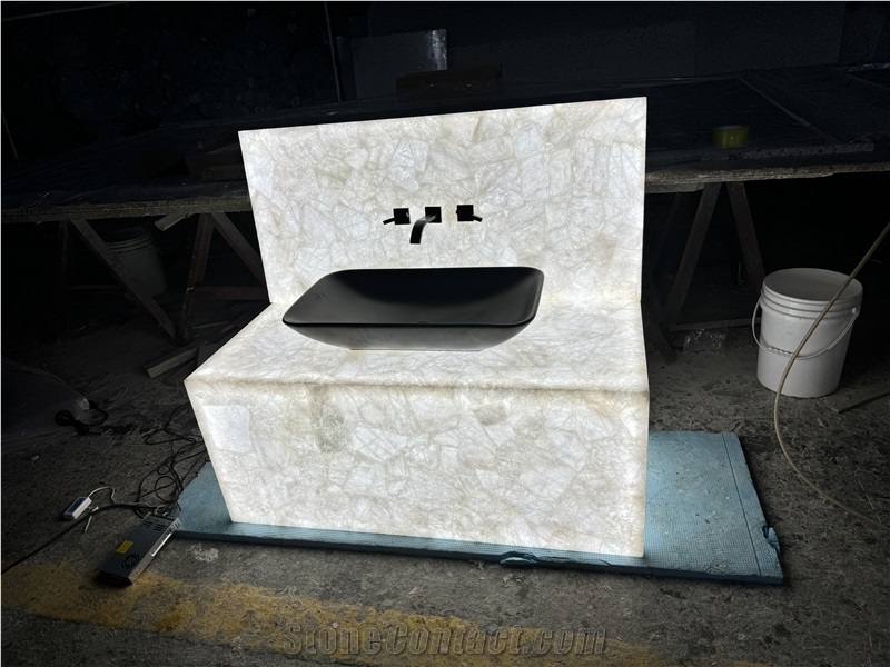 White Quartz Semiprecious Stone Slabs