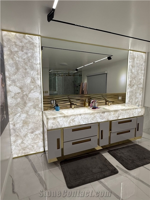 White Quartz Semiprecious Stone Slabs