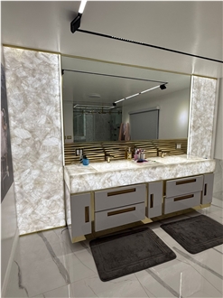 White Quartz Semiprecious Stone Slabs