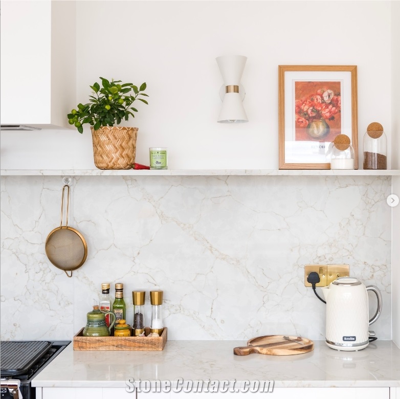 Calacatta Gold Artificial Quartz Slabs Horizon Top Factory