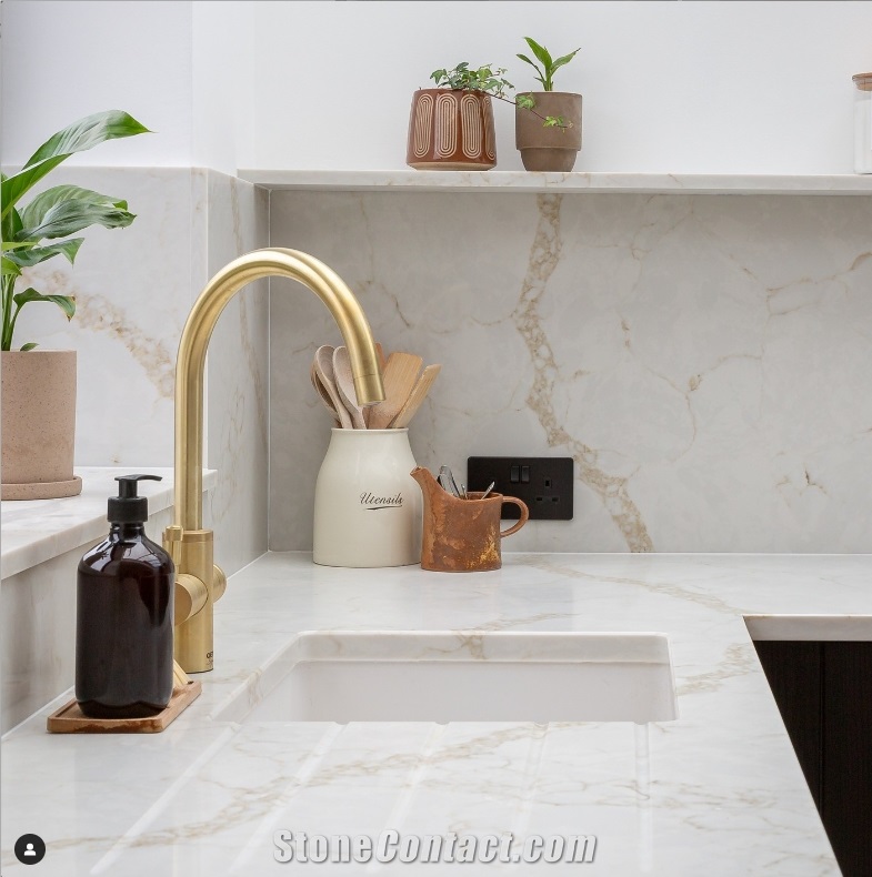 Calacatta Gold Artificial Quartz Slabs Horizon Top Factory
