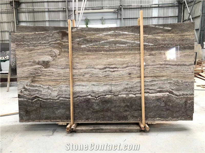 Polished Dark Silver Travertine Slabs