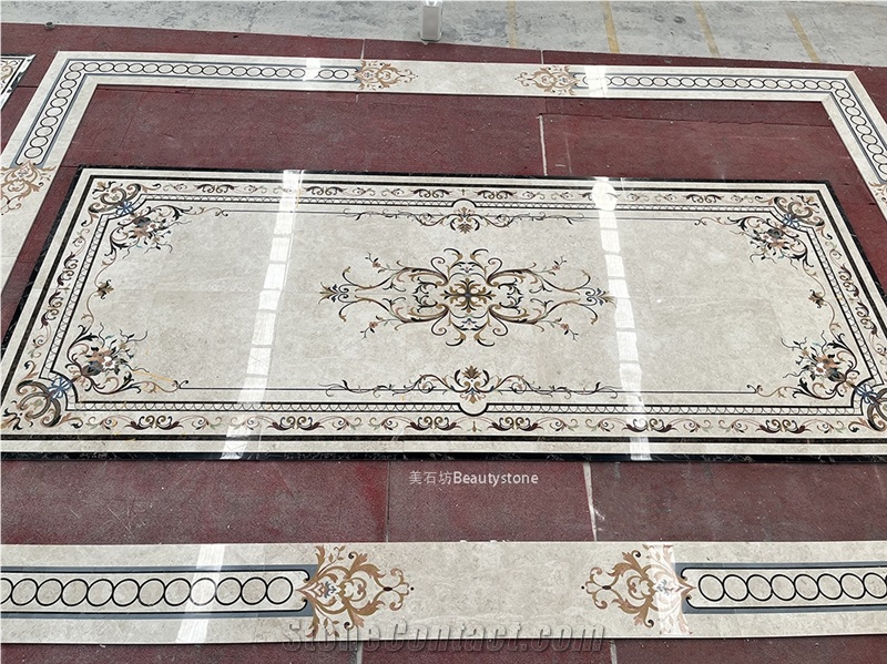 Beige Base Marble Waterjet Inlay Medallion For Luxury Villa