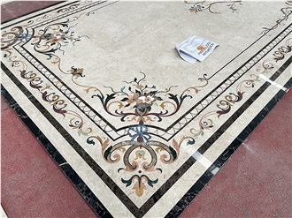 Beige Base Marble Waterjet Inlay Medallion For Luxury Villa