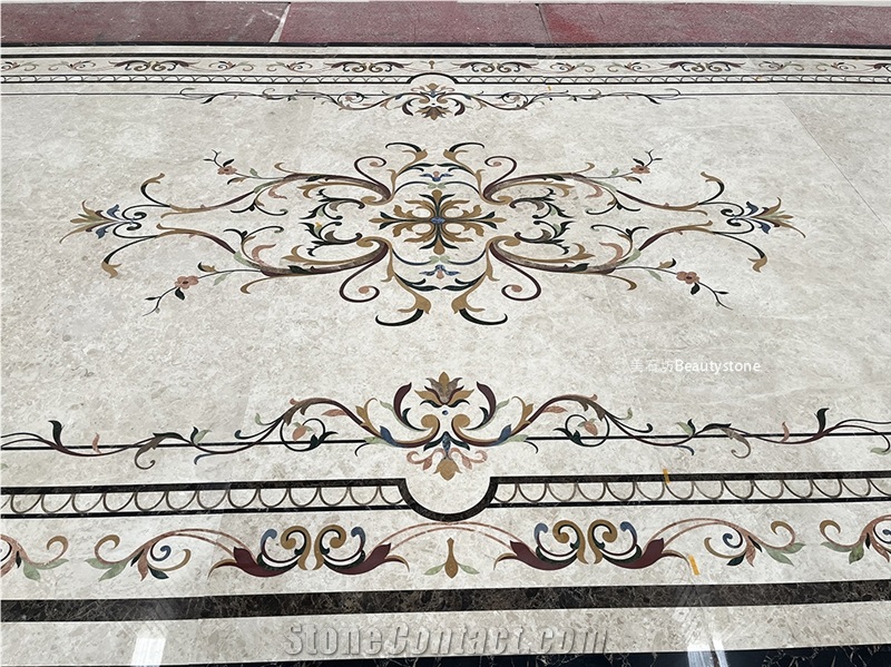 Beige Base Marble Waterjet Inlay Medallion For Luxury Villa
