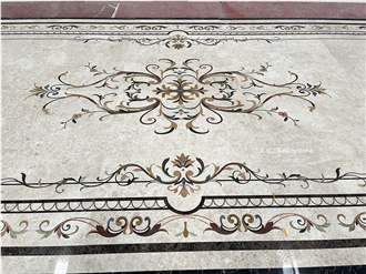 Beige Base Marble Waterjet Inlay Medallion For Luxury Villa