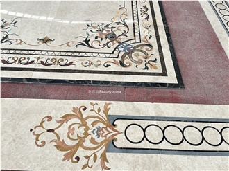 Beige Base Marble Waterjet Inlay Medallion For Luxury Villa