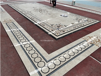 Beige Base Marble Waterjet Inlay Medallion For Luxury Villa
