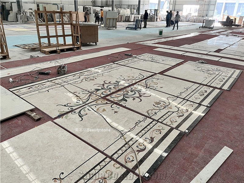 Beige Base Marble Waterjet Inlay Medallion For Luxury Villa