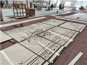 Beige Base Marble Waterjet Inlay Medallion For Luxury Villa