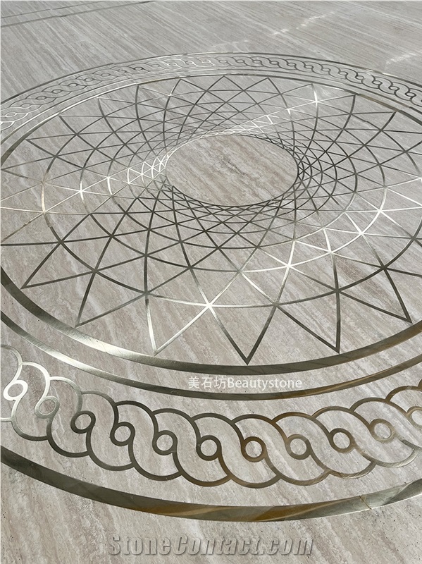 Brass Travertine Inlay Waterjey Medallion Polished