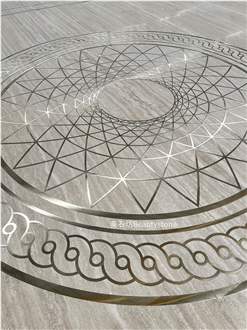 Brass Travertine Inlay Waterjey Medallion Polished