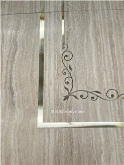 Brass Travertine Inlay Waterjey Medallion Polished