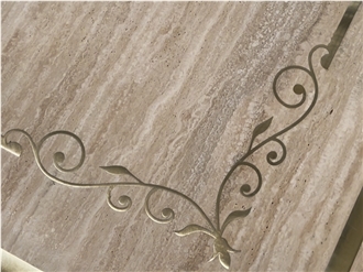 Brass Travertine Inlay Waterjey Medallion Polished