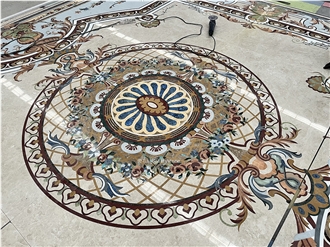 Natural Marble Living Room Floor Water Jet Medallion Pattern