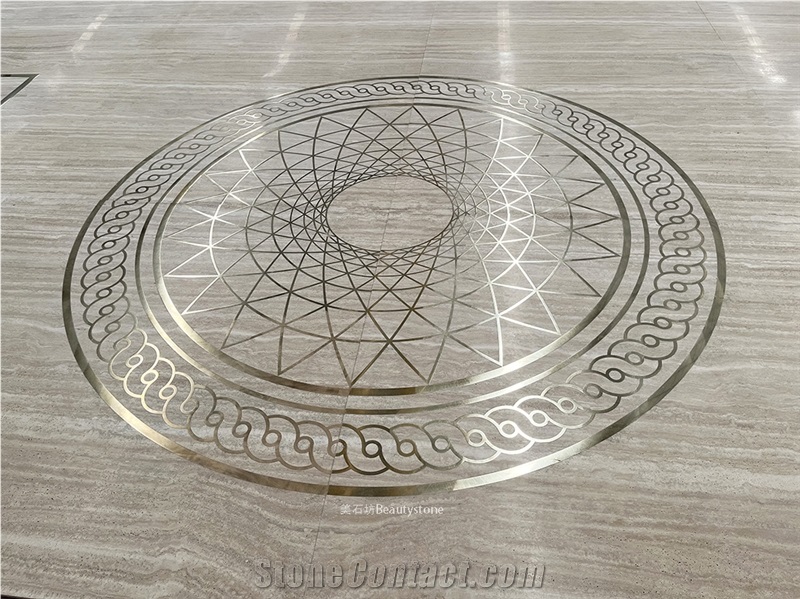 Travertine Inlay Brass Round Waterjet Medallions Polished