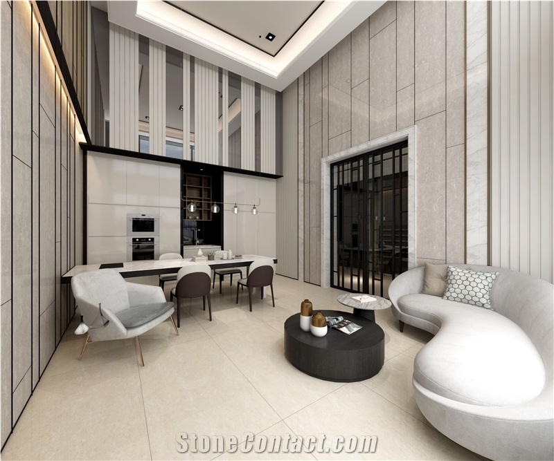 Beige Travertine Unglazed Polished Porcelain Tiles