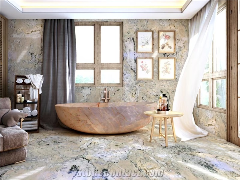 Luxury Monet Garden Quartzite Slabs For Interior Decor