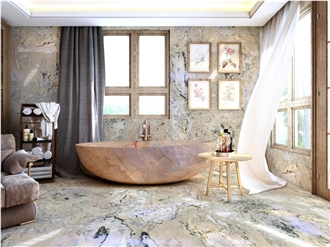 Luxury Monet Garden Quartzite Slabs For Interior Decor