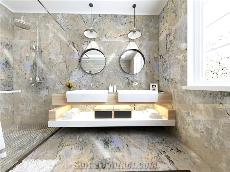 Luxury Monet Garden Quartzite Slabs For Interior Decor