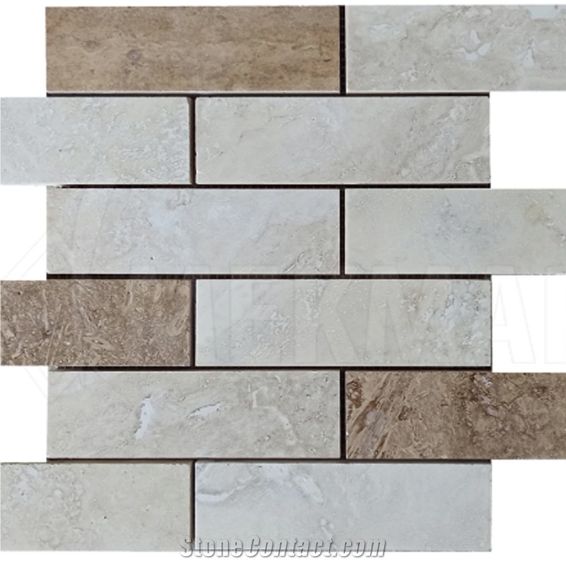 Classic Travertine And Noce Travertine Brick Mosaic TF-CN-515  Mosaic Tiles