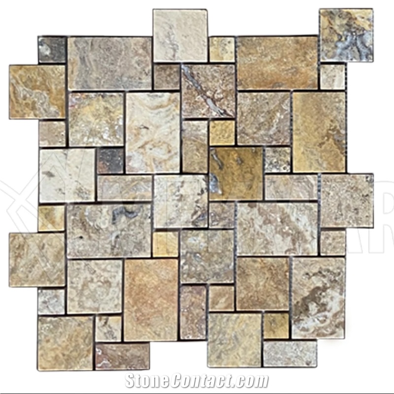Gold Travertine Mini Pattern Mosaic Tf-M3-Mp