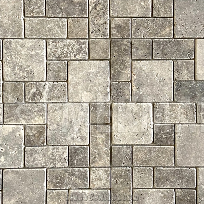 Silver Travertine Mini Pattern TT-S-RP Mosaic Tiles