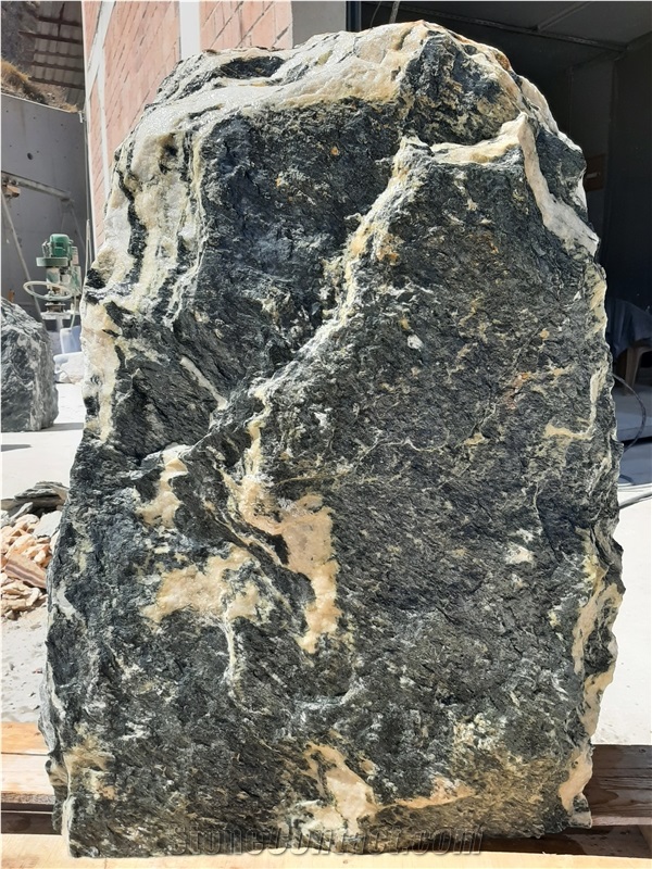 Green Angel Marble Boulder Headstone