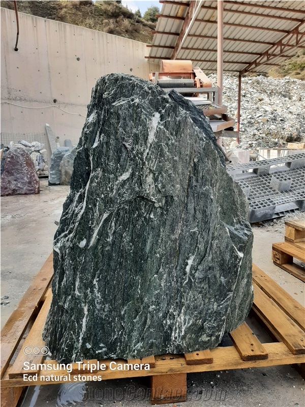 Green Angel Marble Boulder Headstone