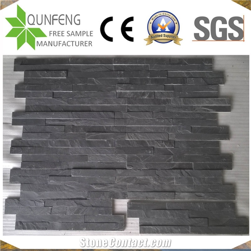 China 10X36 Cm Black Slate Interlocking Slate Wall Cladding Veneer