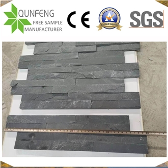China 10X36 Cm Black Slate Interlocking Slate Wall Cladding Veneer