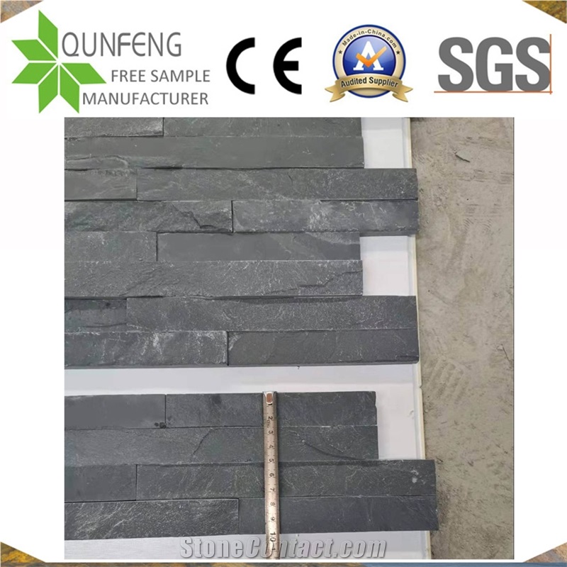 China 10X36 Cm Black Slate Interlocking Slate Wall Cladding Veneer