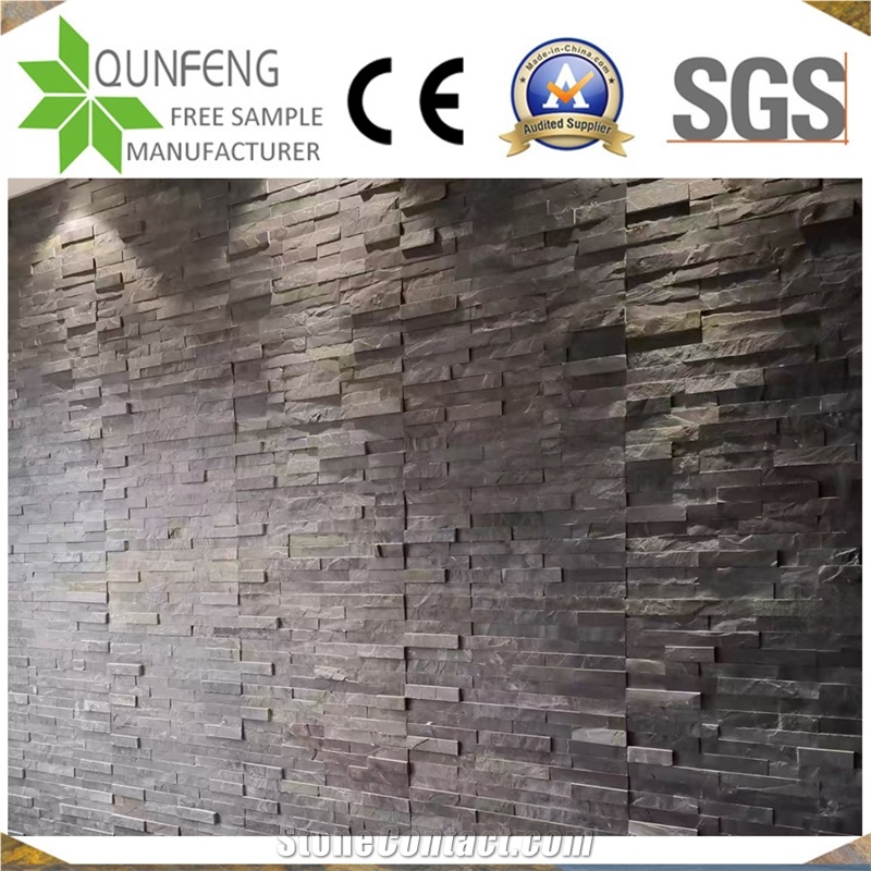 China 15*60CM Black Split Slate Wall Panel Stone Veneer