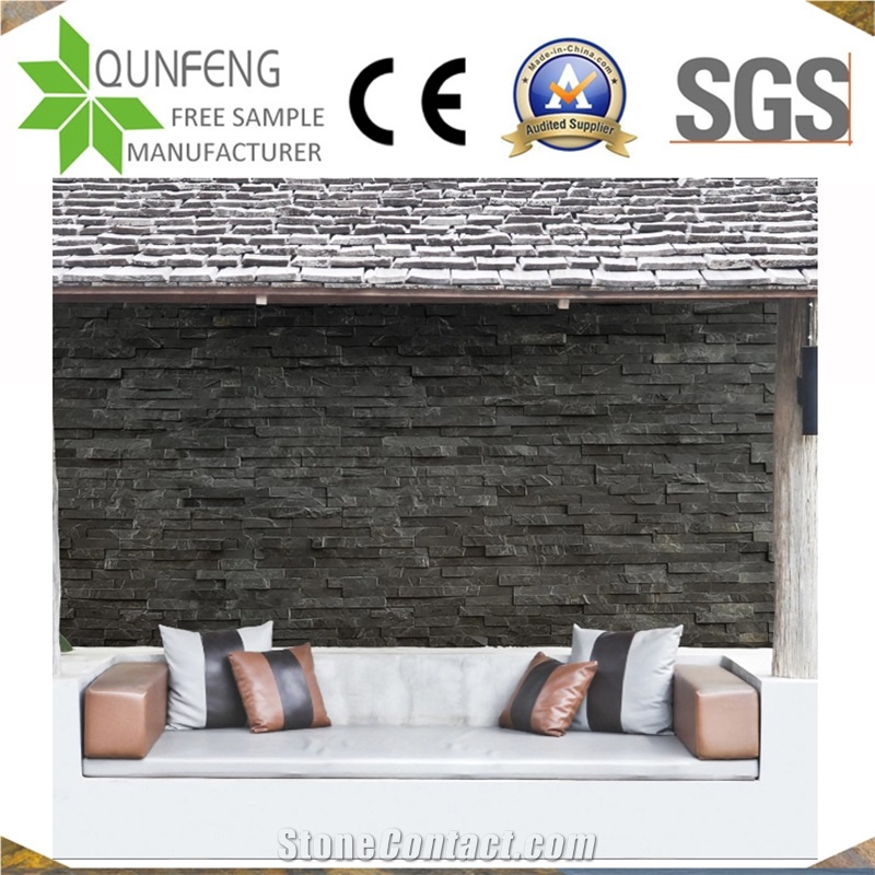 China Black Slate Wall Cladding Panel Exposed Wall Stone