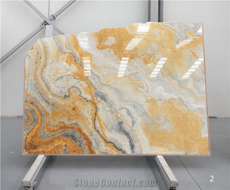 Ocean Blue Onyx Slabs Bookmatch, 2 Cm