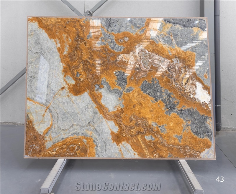 Ocean Blue Onyx Slabs Bookmatch, 2 Cm