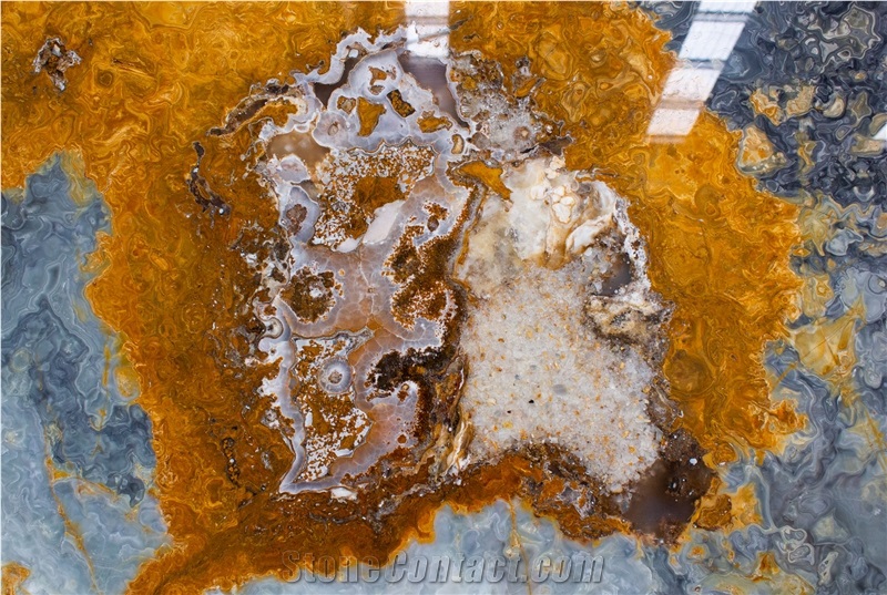 Ocean Blue Onyx Slabs Bookmatch, 2 Cm