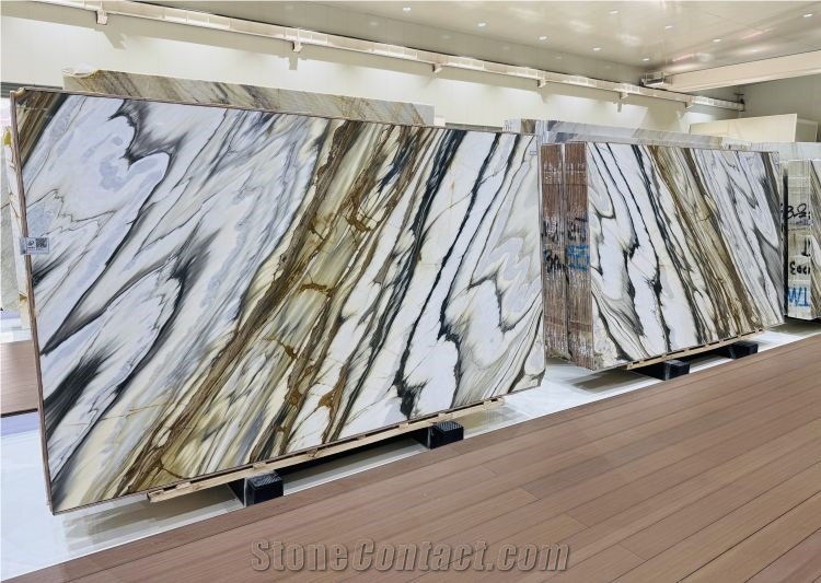 Calacatta Oyster Gold Marble Slab Tiles For Interior Design