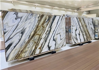 Calacatta Oyster Gold Marble Slab Tiles For Interior Design