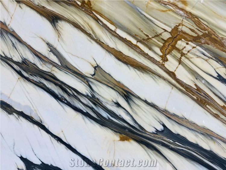 Calacatta Oyster Gold Marble Slab Tiles For Interior Design