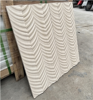 Moca Cream Limestone Fishbone Shape 3D Wall Decor Panels Moca Cream Limestone Fishbone Shape 3D Wall Decor Panels