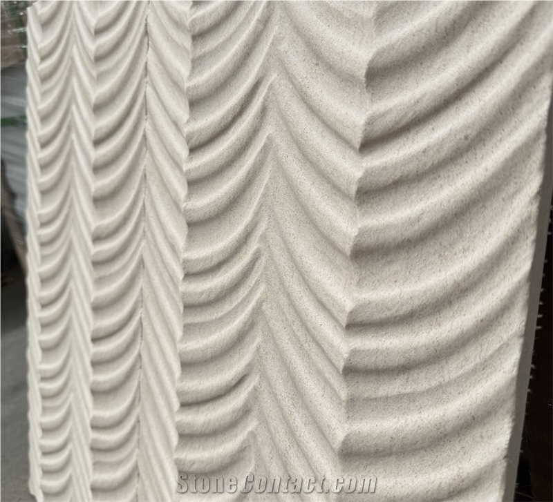 Moca Cream Limestone Fishbone Shape 3D Wall Decor Panels