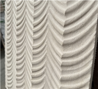 Moca Cream Limestone Fishbone Shape 3D Wall Decor Panels