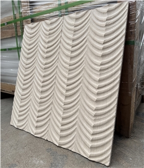 Moca Cream Limestone Fishbone Shape 3D Wall Decor Panels