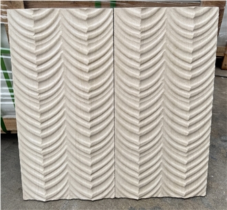 Moca Cream Limestone Fishbone Shape 3D Wall Decor Panels